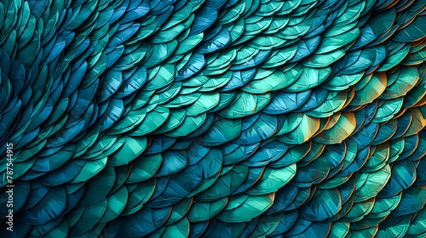 Fototapeta A beautiful blue feather with a pattern of green and blue