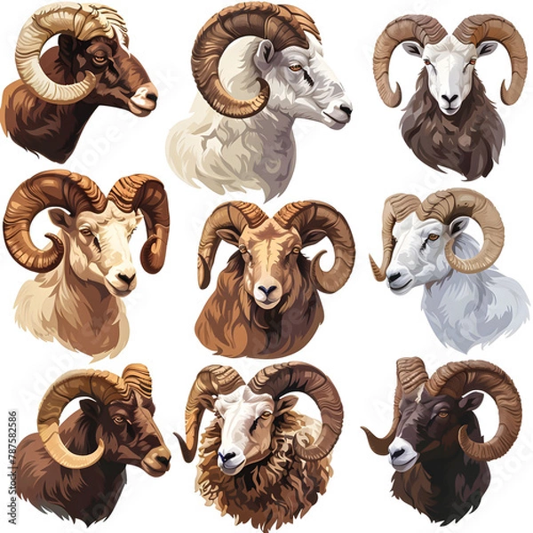 Fototapeta Clipart illustration featuring a various of ram on white background. Suitable for crafting and digital design projects.[A-0002]