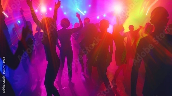 Fototapeta happy people dancing in a disco with their backs to their backs with open arms in high resolution and high quality HD