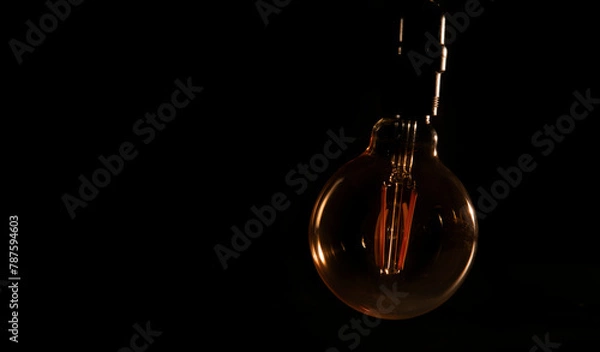 Obraz Unlit glass bulb without electricity hanging with warm reflections