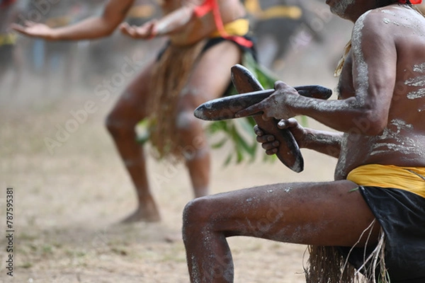 Fototapeta Indigenous Australians men on ceremonial dance in Laura Quinkan Dance Festival Cape York Australia