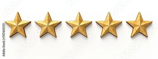 Fototapeta gold 3d rating five stars for best services rating isolated on white background