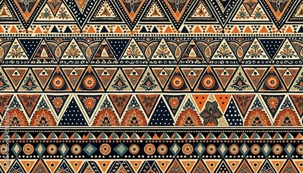 Fototapeta pattern design, Geometric: Abstract shapes like triangles, squares, and circles arranged in a pattern.