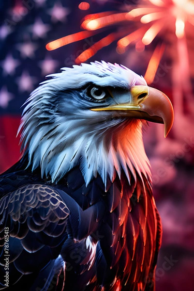 Obraz American bald eagle with fireworks