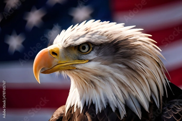 Obraz American bald eagle with flag