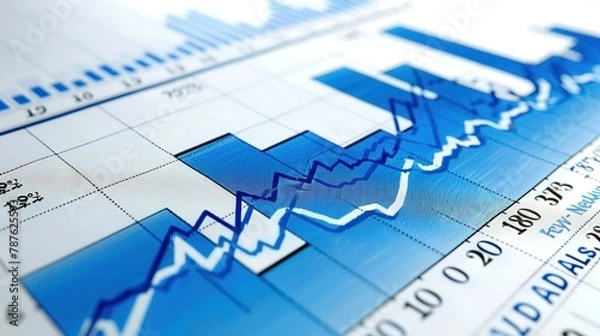 Fototapeta Economical stock market graph,illustration of fnancial business chart with diagrams and stock numbers showing profits and losses over time dynamically