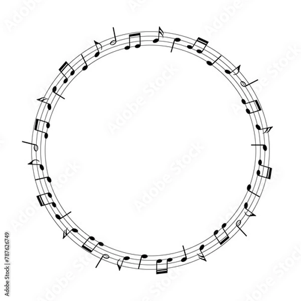 Fototapeta Music notes background, round musical frame, vector illustration.
