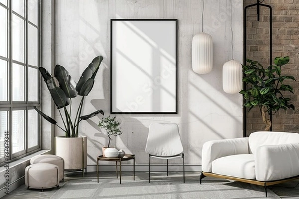 Fototapeta Modern scandinavian interior with poster mockup created with generative ai