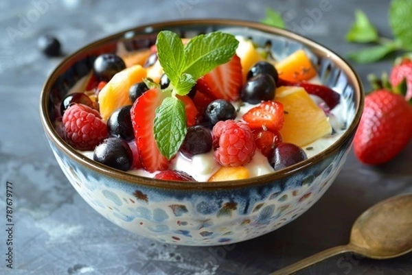 Fototapeta Fruit mixed with yogurt
