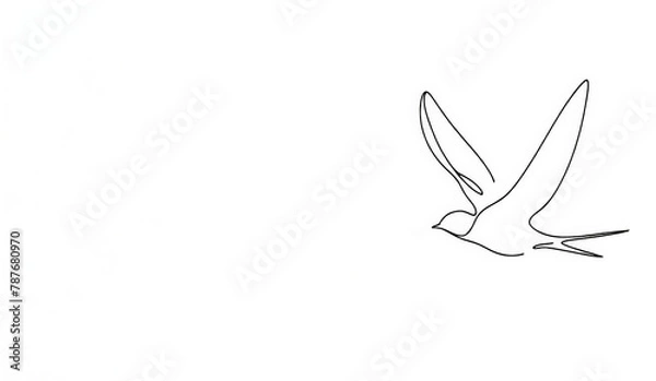 Fototapeta A minimalist line drawing showcases a swallow, emphasizing its sleek body, long forked tail, and dynamic wing shape, all depicted through a continuous line