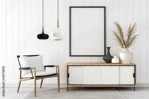 Fototapeta Modern scandinavian interior with poster mockup created with generative ai