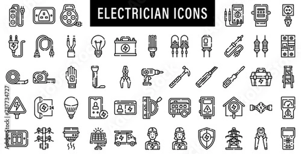 Obraz Electricity Public utilities electricity Gas water heating set of icons vector illustration editable stroke.