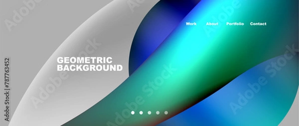 Obraz A mesmerizing geometric background featuring a liquid wave pattern in electric blue and green hues, reminiscent of automotive design. Captured in stunning macro photography