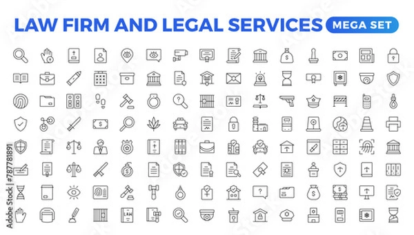 Fototapeta legal outline icon set such as thin line divorce, protection law, diploy, law enforcement, firm, police badge, services icons for report, presentation, diagram.Simple elegant collection , justice set.