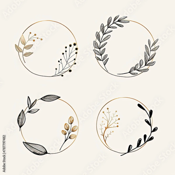Obraz a close up of four circular frames with leaves and berries