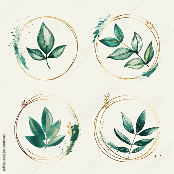 Fototapeta a close up of four different leaves in a circle