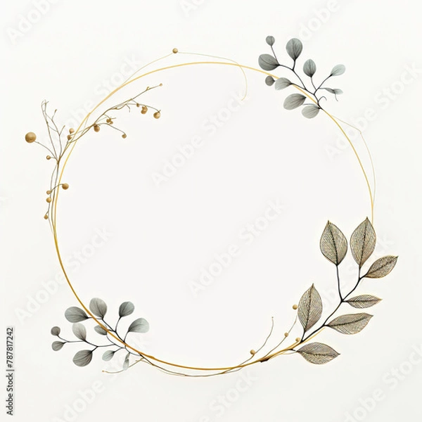 Fototapeta a circular frame with leaves and berries on it