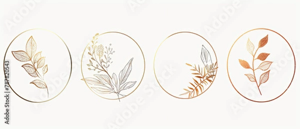 Fototapeta four oval frames with different types of leaves on them