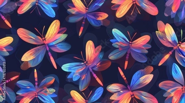 Fototapeta Dragonfly seamless pattern illustration with abstract colors