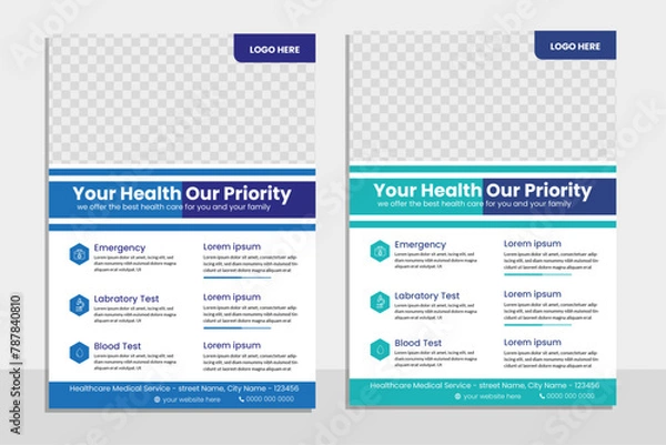 Obraz Medical flayer Design Template Healthcare and Medical pharmacy flyer, grow your business flyer design template bundle a4 template, brochure design, cover, flyer, poster, print-ready