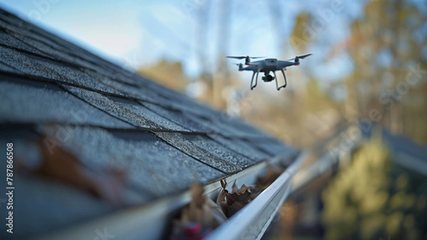 Fototapeta High-Tech Gutter Check: Drone in Action