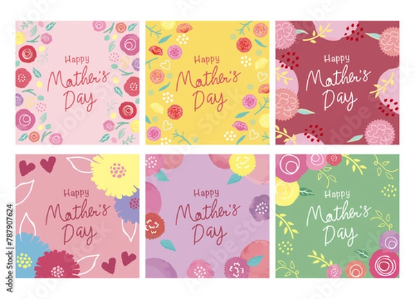 Obraz 母の日 可愛い花々の正方形のカラフルなバナーセット