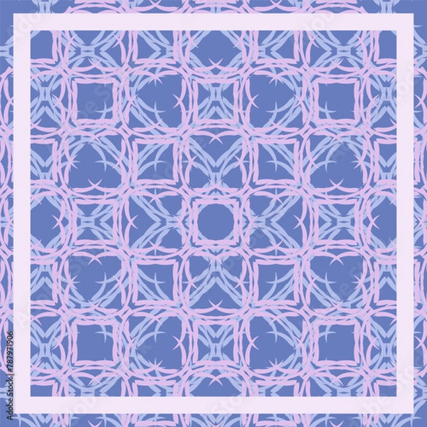 Fototapeta Hand-drawn natural pattern. Square abstract arrangement in pink and purple shades. Background for printing on scarves, postcards, carpets, bandanas, napkins, home textiles, pareos, hijab, covers.
