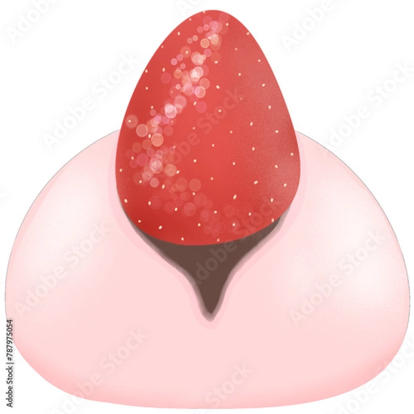 Fototapeta Big Strawberry Daifuku Mochi with Red Bean Paste Filling Ichigo Daifuku Mochi Illustration 