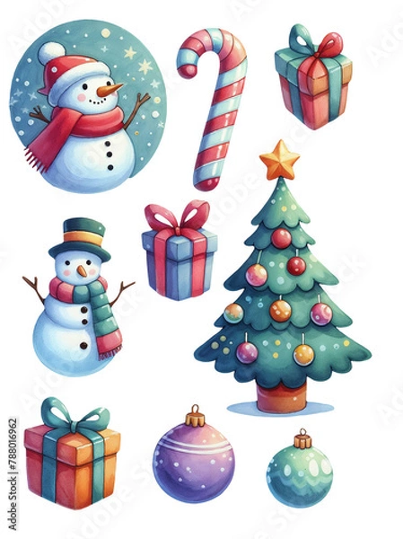 Fototapeta Set of christmas elements and stickers. AI
