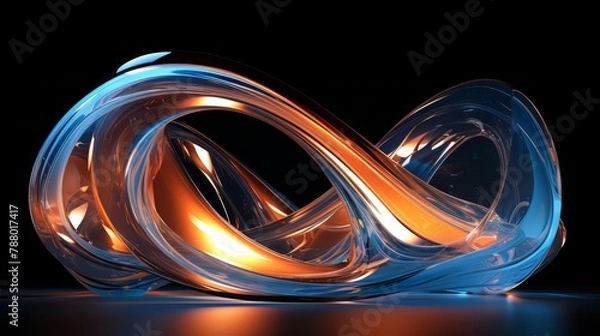 Fototapeta High-tech 3D abstract sculpture with dynamic lighting and reflections
