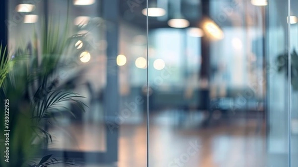 Obraz Beautiful inconspicuous office interior room. Blurry workspace with unfocused effect