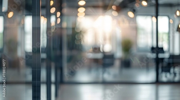 Obraz Piękne niepozorne wnętrze biura. Rozmyty obszar roboczy z efektem nieostrości