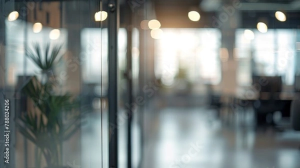 Obraz Beautiful inconspicuous office interior room. Blurry workspace with unfocused effect