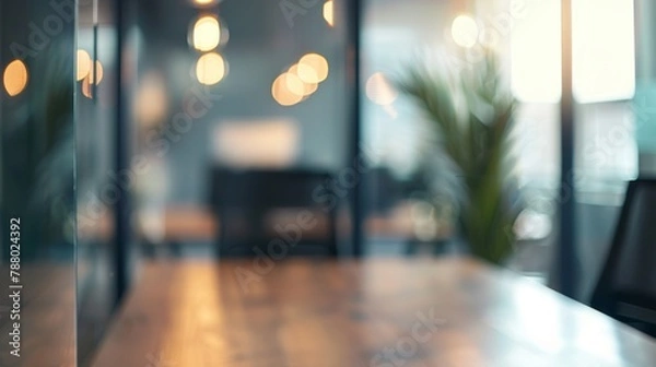 Obraz Beautiful inconspicuous office interior room. Blurry workspace with unfocused effect