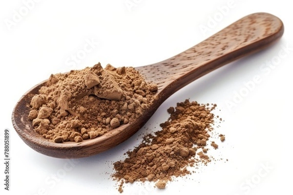 Obraz Houjicha tea powder in spoon on white background