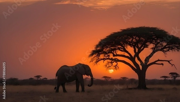 Obraz elephants at sunset