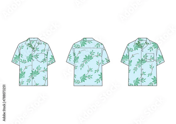 Fototapeta メンズシャツ/ブルーグリーンの花柄プリントのアロハシャツ