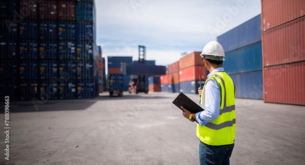 Fototapeta Foreman control loading Containers box from Cargo