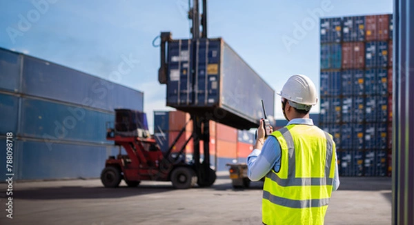 Fototapeta Foreman control loading Containers box from Cargo