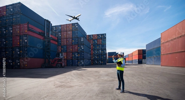 Fototapeta Foreman control loading Containers box from Cargo