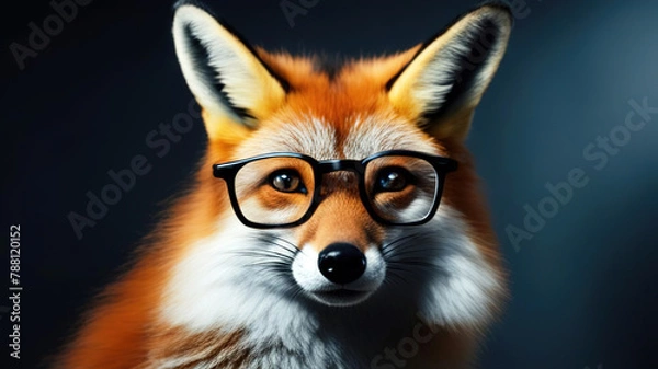 Fototapeta A fox with glasses. Close-up. Horizontal wallpaper for desktop on your computer