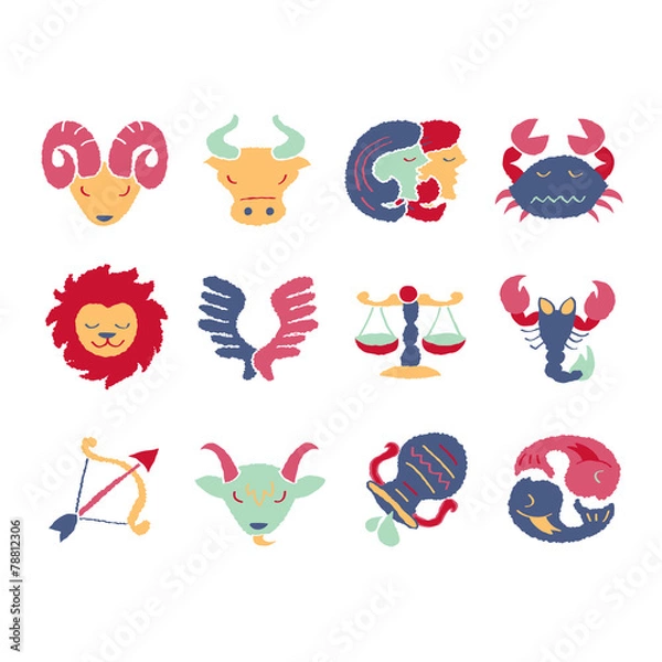 Fototapeta Zestaw 12 znaków zodiaku - rysunek odręczny ilustracji wektorowych