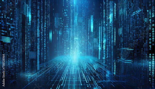 Obraz Digital binary code matrix background - 3D rendering of a scientific technology data binary. Generative AI.