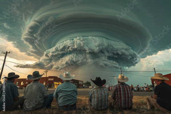 Fototapeta A scene capturing a community town hall meeting where experts explain supercell phenomena and safety