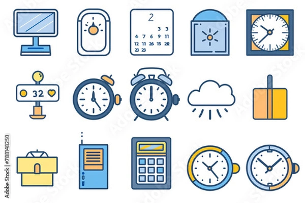 Fototapeta Simple Set of Time Related Vector Line Icons. Contains such Icons as Timer, Speed, Alarm, Restore, Time Management, Calendar and more on white background 32k, full ultra hd, high resolution