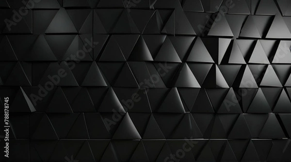Fototapeta Polished, Semigloss Wall background with tiles. Triangular, tile Wallpaper with 3D, Black blocks. Generative.AI
