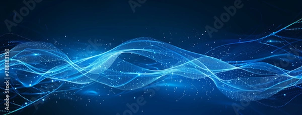 Fototapeta Abstract line waves, Digital waves, Business graph waves and technology graph, Abstract blue technology background with a cyber network grid and connected particles, digital connectivity, Ai 