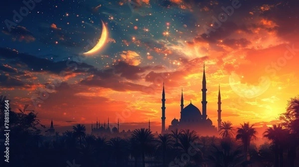 Fototapeta Islamic Eid Mubarak card background. The end of the Hajj. Ready Poster Banner