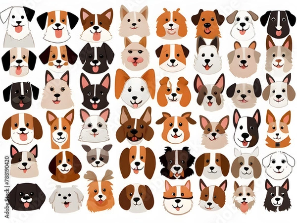 Fototapeta Amazing Illustration of a set of funny cartoon dogs cats