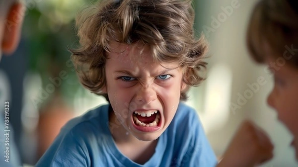 Obraz Disagreement with Parents Describe a scenario in which a child disagrees with their parents decision or rule, resulting in the child displaying an angry expression as they express their frustration an